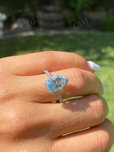 GRA certificado 2CT corte de pera Moissanite anillo 10K oro sólido Halo anillo de compromiso eternidad diamante anillo mujer moda joyería fina - Product Image 2