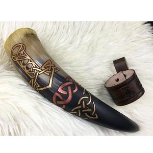 Corne à boire viking polie faite à la main, écologique, motif animal, religieuse, naturelle, style médiéval, pour bière, taille personnalisée, souvenir portable - Product Image 5