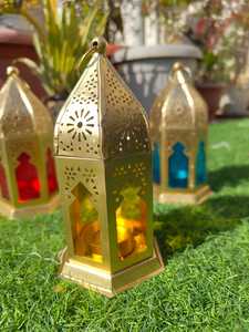 Ethical Style Gold <b>Lantern</b>/Lamp <b>Vintage</b> Decorative Colorful Glass Tealight Candle Holder Boho glass jar for Festive Home Decor - Product Image 3