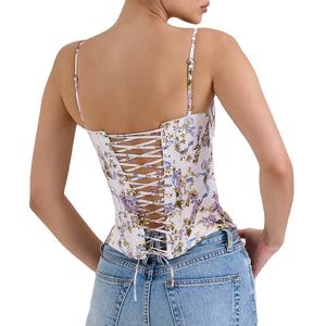 Débardeur court sans bretelles respirant pour femme, style corset, imprimé floral – Hauts élégants sexy et style club en Spandex/Polyester, vente en gros - Product Image 5
