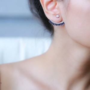 Minimalist Design Ear Jackets Sapphire with Zircon Stone Turkish Handmade Wholesale 925 Sterling Silver <b>Earrings</b> Jewelry - Product Image 4
