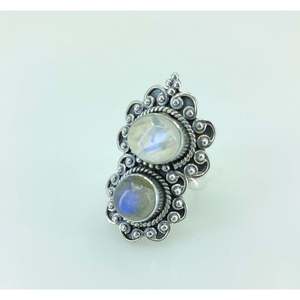 Rainbow Moonstone Labradorite Handmade Boho <b>Ring</b> for Women Classic <b>Statement</b> Dual Gemstone Inlay Styled Sterling Silver Gift - Product Image 5