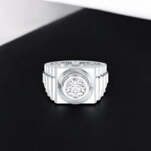 Lujoso anillo de diamante de platino sólido de corte redondo cultivado en laboratorio de 2,00 quilates, con ajuste de bisel, Unisex - Product Image 3