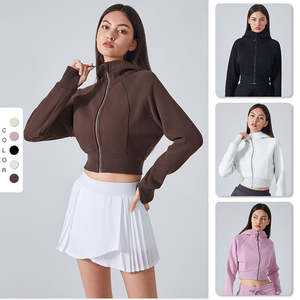 2025 en plein air femmes pull à capuche respirant fermeture éclair actif sweat à capuche coupe ajustée pouce trou coupe-vent polaire chaud sweats à capuche pour les femmes - Product Image 6