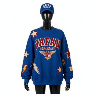 T-shirt à manches longues en molleton de coton premium, tissu brossé, bleu royal, appliqué brodé, logo personnalisé, t-shirt à manches longues en coton - Product Image 6