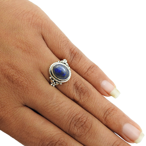 Natural <b>Lapis</b> <b>Lazuli</b> Gemstone 925 Sterling Silver Oval Shape Hippie <b>Ring</b> Custom Order Design Jewelry Manufacturer India Exporter - Product Image 3