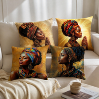 Siyah Kadın Altın Makyajlı Yastık Kılıfı Yumuşak Polyester Afrika Portreli Yastık Kılıfı Yatak İçin Dekoratif Kılıf