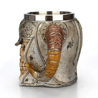 Tazas de Acero Inoxidable de Alta Calidad con Diseño Vintage 3D de Cuerno de Antílope, Doble Asa, Sublimación, Calaveras Vikingas, Tapa Ecológica