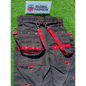 Pantalon convertible à bretelles noires et rouges, style punk rock gothique, 100% coton, pantalon gothique unisexe, 2026 - Product Image 4