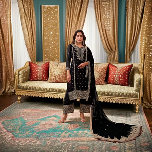 Conjunto de Top, Pantalón y Dupatta con Bordado Pesado, Colección de Trajes al por Mayor, Ropa India y Pakistaní, Estilo Bollywood para Fiestas - Product Image 1