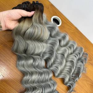 ผมต่อแบบเวฟหลวมสีเทาธรรมชาติ คุณภาพสูง 100% เกรดเวอร์จิ้น เรมี  แบบดับเบิ้ลเวฟท์  สำหรับต่อผมด้วยเครื่อง - Product Image 1