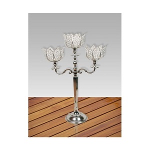 5 Arms Crystal Beaded Decorative Aluminum Metal black powder coated Finishing Candle Stand For Hotel Or Restaurant Decoration - Product Image 6