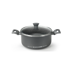 Cocotte en fonte EDEN HOME 20 cm avec couvercle en verre, 100 % aluminium recyclé avec revêtement antiadhésif effet pierre et base à induction - Product Image 1