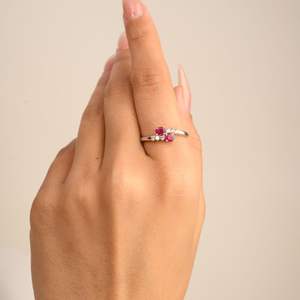 Vente en gros 100% authentique 14k or blanc massif naturel ovale taille rubis diamant bypass bague de mariage personnalisée pour les fêtes - Product Image 4