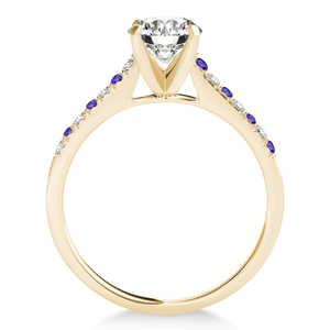 Bague de fiançailles en or jaune 14 carats à rangée unique avec diamant de 0,11 ct et tanzanite - Product Image 2