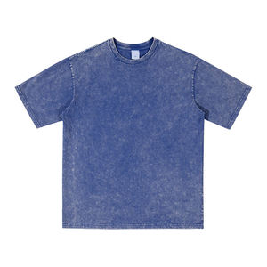 Camisetas pesadas en blanco 340gGSM 100% algodón desgastado liso Unisex Oversize Vintage ácido lavado camisetas - Product Image 1