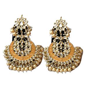 Ensemble de boucles d'oreilles pendantes et diadème, ornements perlés, plaqué or, cristaux et strass, design géométrique, style ethnique pour soirée - Product Image 3