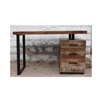 Escritorio industrial de hierro y madera con 3 cajones, muebles de estudio modernos para sala de estar, negro y madera Metal, acabado de cera PP, 130x60x76 cm