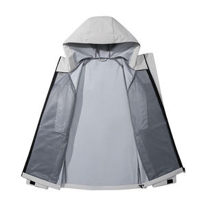 Chaqueta de hombre ligera a prueba de viento suave Shell Safari impermeable cortavientos con capucha con bloqueo de color y contraste - Product Image 4