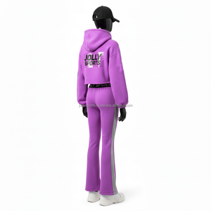 Women Winter Fleece Tracksuit 300 GSM Cotton Poly Soft Feel <b>Purple</b> Hoodie Side Panel Pants Heat Print Logo Tracksuits Plus size - Product Image 5