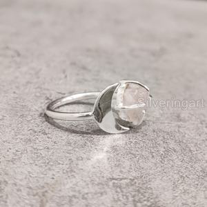 Joyería de piedra áspera de exportación, anillo de mujer, piedra preciosa Natural cruda de cuarzo rosa, piedra natal de abril, luna creciente, anillo de Plata de Ley 925 - Product Image 4