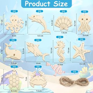 Muestra gratis al por mayor de niños pintura DIY kit de suministro personalizado animal del mar sin terminar capas piezas de madera rebanadas recortadas artesanías de madera - Product Image 2