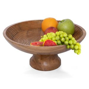 Bol à fruits en fil métallique noir avec piédestal en bois massif pour une décoration élégante et moderne de la cuisine et de la maison - Product Image 6