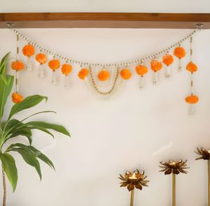 Divyakosh truyền thống 37 inch Cửa Treo bandhanwar handmade Cúc Vạn Thọ hoa với <span class=keywords><strong>moti</strong></span> toran cho trang trí nội thất cho Diwali - Product Image 2