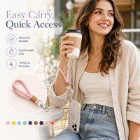 Cordon de poignet double pour téléphone, en gros, sangle tressée avec patch en cuir personnalisé OEM