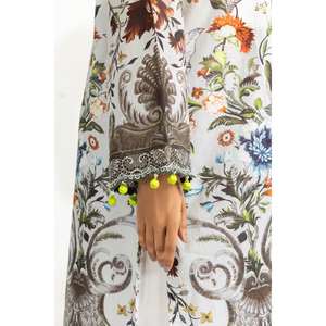 เสื้อเชิ้ตผ้าชีฟองสีเทาพิมพ์ลายสไตล์โบฮีเมียน ผ้าฝ้าย 100% ระบายอากาศได้ดี พร้อมผ้าคลุมไหล่สำหรับผู้หญิง สำหรับฤดูใบไม้ผลิ/ฤดูร้อน - Product Image 1