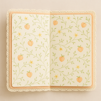 LABON Cahier brodé pêche Couverture en peluche Journal A5 mignon avec bande élastique bord dentelle et breloque pêche