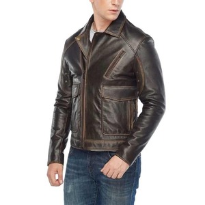 Chaquetas de moto de cuero genuino Chaqueta de cuero azul con cremallera de anilina de piel de oveja real para hombre con forro de viscosa e interior - Product Image 3