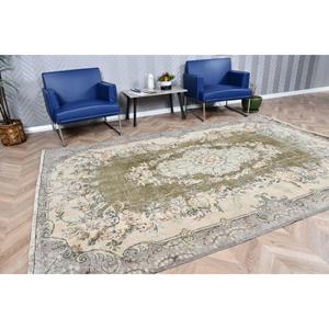 พรมขนาด 6.4x9.3 ฟุต, พรมวินเทจตุรกี, พรมขนสัตว์ลายจุดสีเทาเขียว - Product Image 3