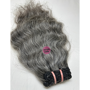 Extensions de cheveux humains bouclés gris naturel, 100% vierges, Remy indien, donneur unique, texture bouclée, trame pour extensions cousues - Product Image 5