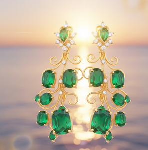 Wholesale Women Earrings 925 Sterling <b>Silver</b> 18K Gold Plated Green Hydro Multi-Shape 5.5 Inch 15g Dangle Earrings Fine Jewelry - Product Image 4