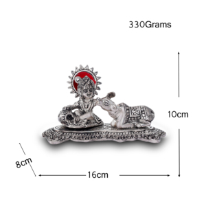 Nueva llegada de metal de aluminio plateado Señor Krishna con imagen de vaca pequeño Krishna sentado con vaca para decoración del hogar India - Product Image 3