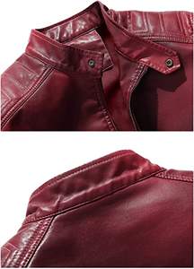 Chaqueta informal de cuero rojo para hombre para invierno - Product Image 5