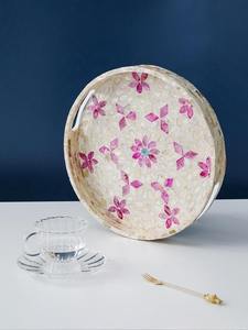 Wholesale Handmade <b>Eid</b> <b>Gift</b> Mother of Pearl Inlay Serving Tray Ramadan <b>Gift</b> Round Shape for Fruit Serving Arabian - Product Image 5