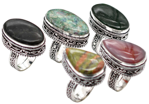 Surtido de anillos chapados en plata de cristal hechos a mano, incrustaciones de ajuste de bisel elegante de piedras preciosas originales para mujeres y niñas para fiestas de bodas - Product Image 3
