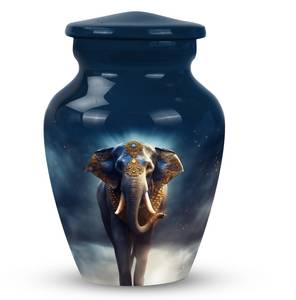 Majestic Blue Elephant Decorative Urn <b>for</b> <b>Ashes</b> Customized Aluminum Modern <b>Keepsake</b> Adult Burial Large & Small Sizes Available - Product Image 1