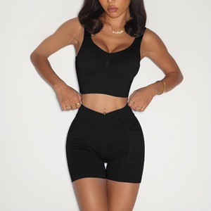 Conjunto Deportivo para Mujer, Sujetador Deportivo y Pantalones Cortos de Cintura Alta con Logotipo Personalizado en la Parte Delantera, Cintura Elástica, Venta al por Mayor - Product Image 5