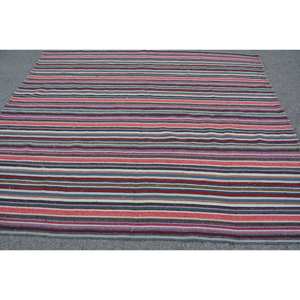 Alfombra turca Vintage moderna de 8,2x6,9 pies, Beige diseño clásico de retazos, lana hecha a mano, piel de conejo sintética, látex, pasillo rectangular - Product Image 4