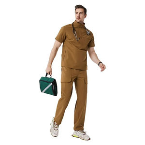 Uniforme de travail professionnel pour les soins de santé, tissu tricoté, haut à deux poches avec pantalon à taille élastique pour les environnements cliniques - Product Image 6