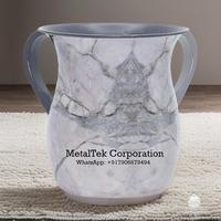 Tasse décorative Judaica Netilat Yadayim en aluminium à deux poignées Nouveau design Rituel juif Double poignée Tasse de lavage des mains Cadeau de Shabbat