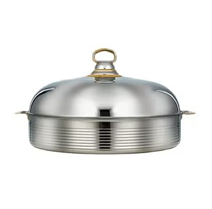 หม้อไฟสเตนเลสสตีลสำหรับเสิร์ฟอาหารบนโต๊ะหม้อไฟชุบเงินพร้อมฝาปิด - Product Image 1