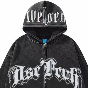 Sudadera con Capucha Extra Grande para Mujer, Estilo Urbano, con Cierre, Estampado Gráfico Gótico, Informal, con Logotipo Bordado, para Entusiastas del Estilo Urbano - Product Image 4