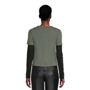 Camiseta de manga larga transpirable de doble capa con cuello en V, de peso pesado, informal, de marca, con corte y costura personalizados. - Product Image 4