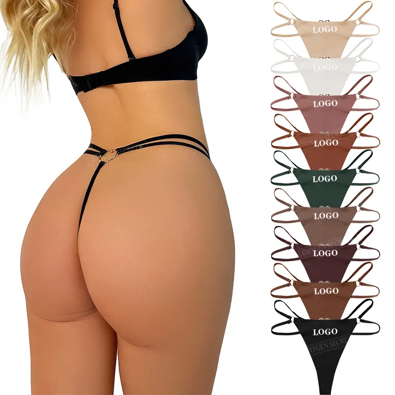 OXYGEN SECRET Double Straps Side Solid Color Lingerie Breathable Seamless Thongs Underwear Ice Silk Panties Tanga For Sexy Women