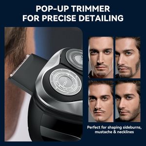 Rasoir électrique pour homme, rasoir rotatif humide/sec à triple lame, charge rapide et longue autonomie, rasoir étanche avec tondeuse - Product Image 2