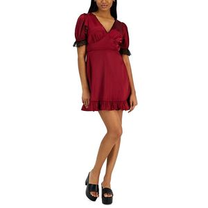 Abito da sera in raso a trapezio Kit & Sky Junior con scollo a V, bordo in pizzo e vita impero con paillettes, disponibile nei taglie XS-XL rosa - Product Image 1